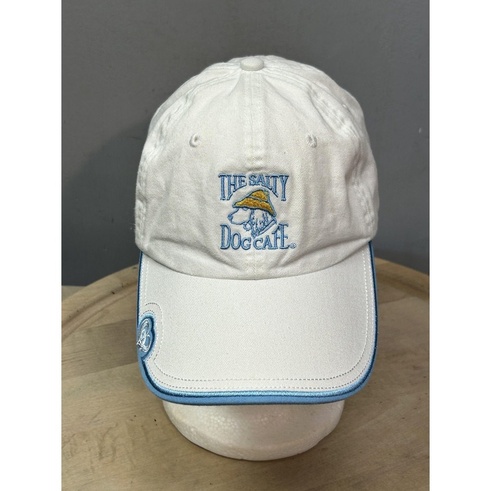Salty‎ Dog Hat Cap Strap Back White Blue Dog Cafe Womens Adjustable Embroidered